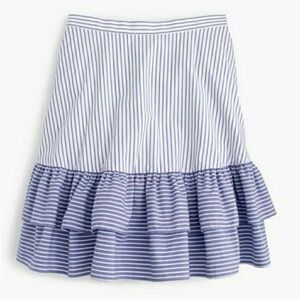 Blue and White Shirting Stripe Ruffle Skirt - 10 tall